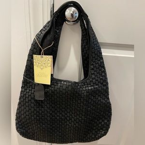 Uniquely Crafted Black Woven Leather Hobo bag  NWT